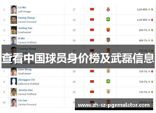 查看中国球员身价榜及武磊信息 查看中国球员身价榜及武磊信息