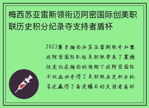 梅西苏亚雷斯领衔迈阿密国际创美职联历史积分纪录夺支持者盾杯 梅西苏亚雷斯领衔迈阿密国际创美职联历史积分纪录夺支持者盾杯